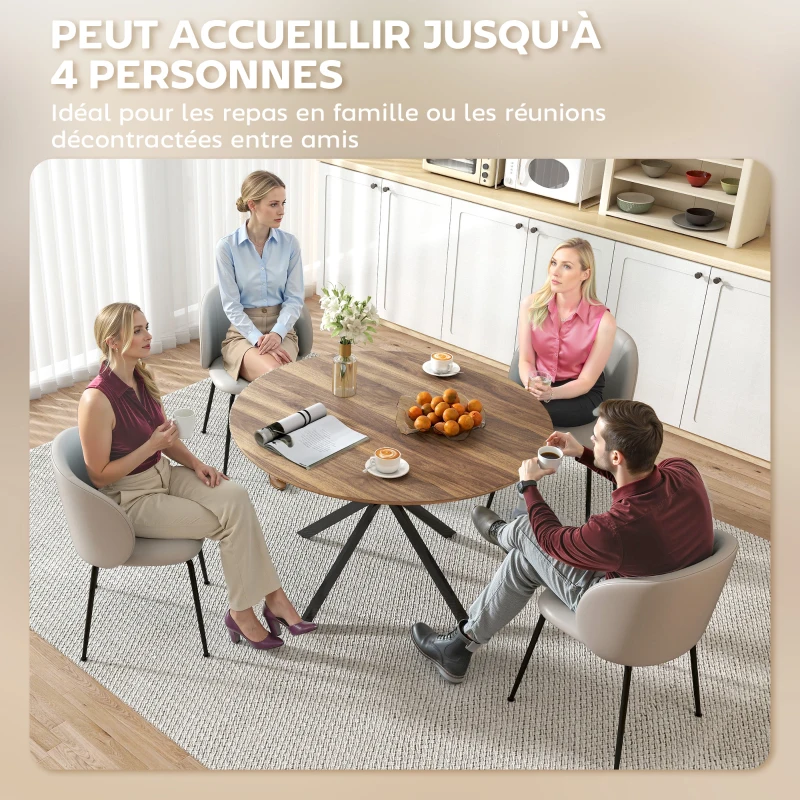 HOMCOM Table à manger ronde pour 4 personnes 120 cm style industriel avec plateau aspect bois, piètement croisé en acier, marron