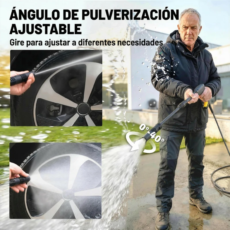 Outsunny Hidrolimpiadora de Alta Presión 1600W 120 Bar con Bomba Boquilla Ajustable y Parada Automática 29,5x22x60 cm Amarillo