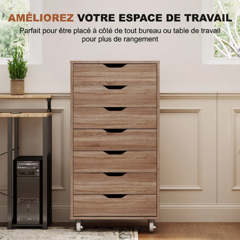 Vinsetto Caisson de bureau à roulette meuble rangement bureau avec 7 tiroirs organisateur pour documents, format A4 ou lettres