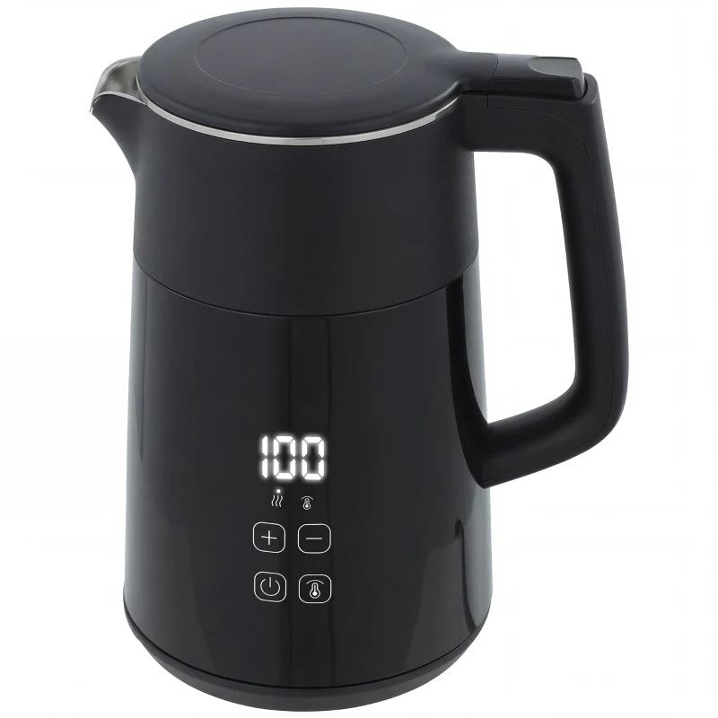 HOMCOM Electric Kettle, 1.7L Fast Boil 3kW Water Kettle with UK Strix Thermostat, LED Display, Keep Warm Function, Black