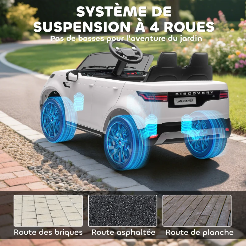 AIYAPLAY Voiture électrique enfant véhicule électrique Land Rover Discovery 12V télécommande 2,4 G 2 moteurs 105x68,5x58cm blanc(m-5)