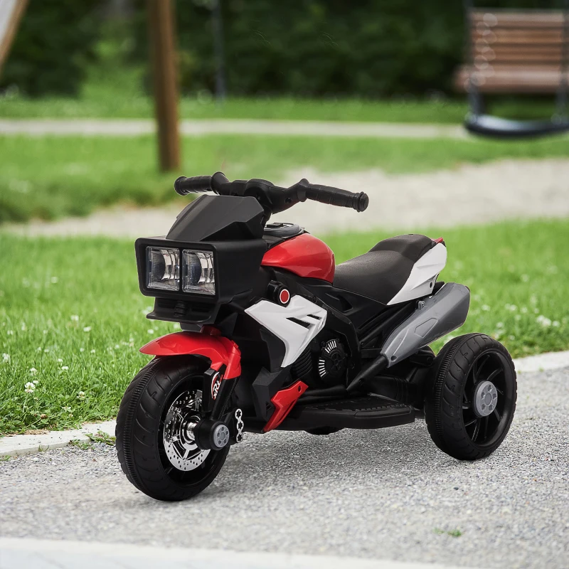 HOMCOM Moto Elettrica per Bambini 3-5 Anni (max. 25kg) con 3 Ruote, Luci e Suoni, Batteria 6V, Rosso, 86x42x52cm
