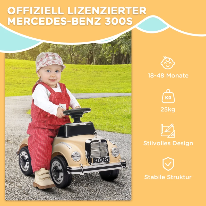 AIYAPLAY Glijauto voor Kinderen in Mercedes Benz 300S Ontwerp, Beige
