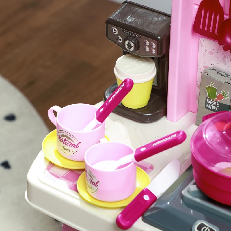 AIYAPLAY Speelkeuken, 33-delig Set, Licht- & Geluidseffecten, voor Kinderen 3-6 Jaar, Roze(m-9)