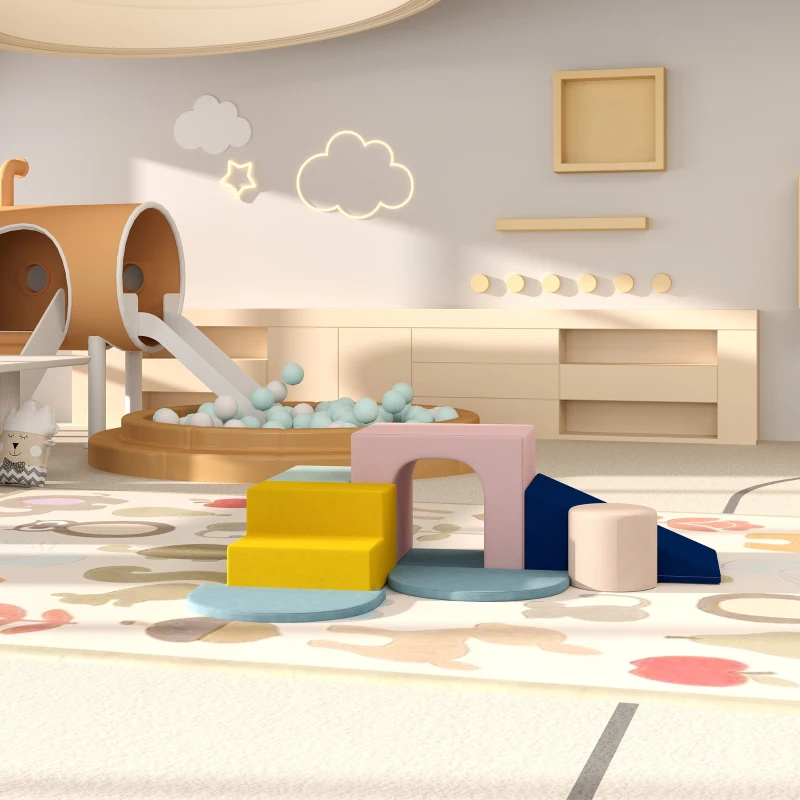 AIYAPLAY Parcours motricité bébé jouet d'escalade modulable 8 pièces housse lavable en velours 51 x 40 x 40 cm multicolore(m-9)