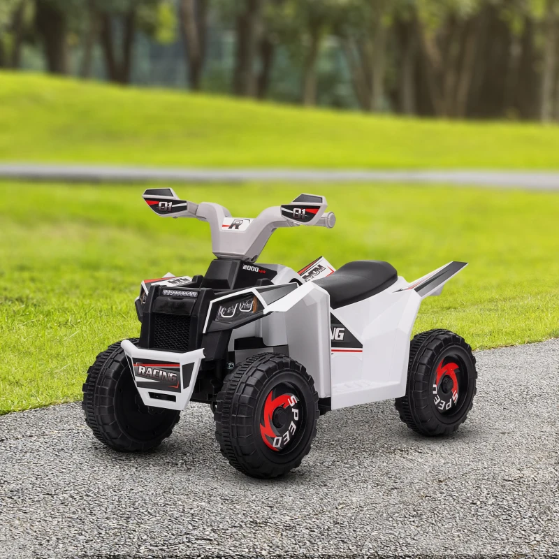 HOMCOM Quad Eléctrico para Niños 6V Quad para Niños de 18-36 Meses con Avance y Retroceso Velocidad de 2,5 km/h Blanco