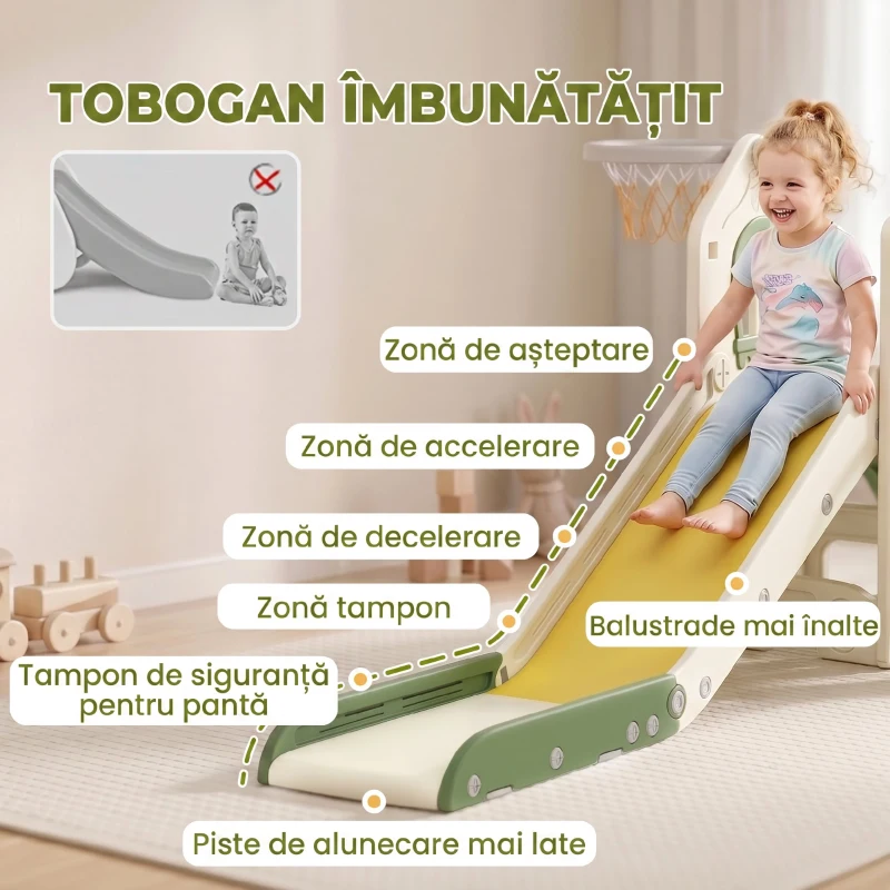 AIYAPLAY Tobogan pentru Copii 1-3 Ani cu Platformă de Cățărare, Coș de Baschet, Spațiu de Depozitare, Crem