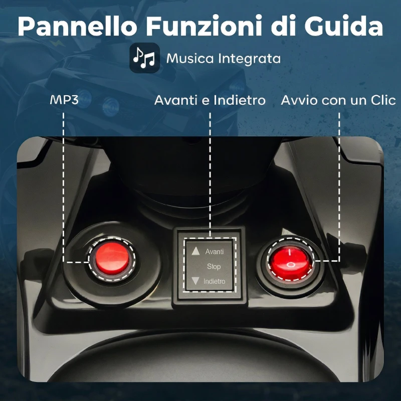 AIYAPLAY Quad Elettrico per Bambini ATV con Batteria Ricaricabile 6V, Fari LED e Musica, Età 18-56 Mesi, Nero