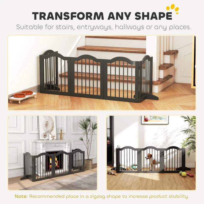 PawHut Freestanding Dog Gate Wooden Stair Gate for Dogs with Support Feet Foldable Pet Fence Safety Barrier for the House Doorway Stairs Black