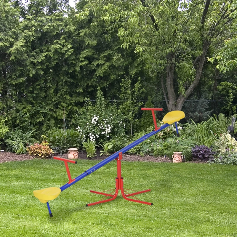 Outsunny Balancín Giratorio 360 Grados para Niños +3 Años con Base de 4 Varillas Postes de Tope y Asas Fáciles de Agarrar Patio Jardín 184x76x71 cm Multicolor