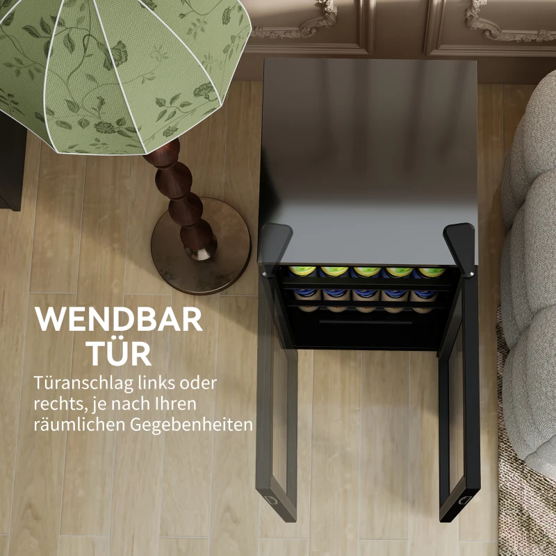 HOMCOM Mini koelkast 93 L koelbox met glazen deur, verstelbare planken, LED, temperatuurregeling, 47,2 x 43,7 x 83,3 cm Zwart