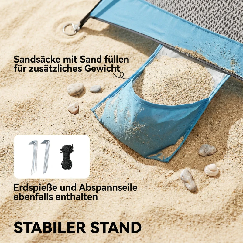 Outsunny Strandzelt für 2-3 Personen tragbares Wurfzelt mit Tür Fenster Sandsäcken Tragetasche, UV30+