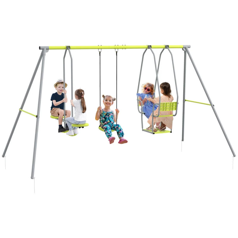 Outsunny 3 en 1 balançoire portique enfant avec 2 face à face et 1 siège de balançoire charge max. 225 kg vert