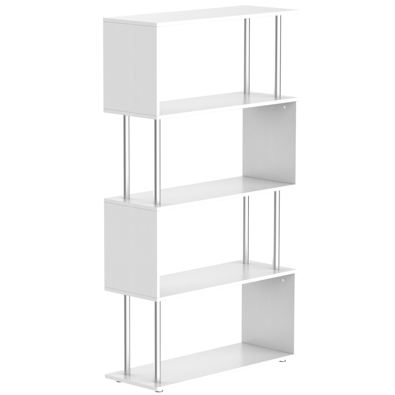 HOMCOM Librería en Forma S Estantería para Libros de 4 Niveles Mueble Estantería para Salón Oficina Estudio 80x30x145 cm Blanco