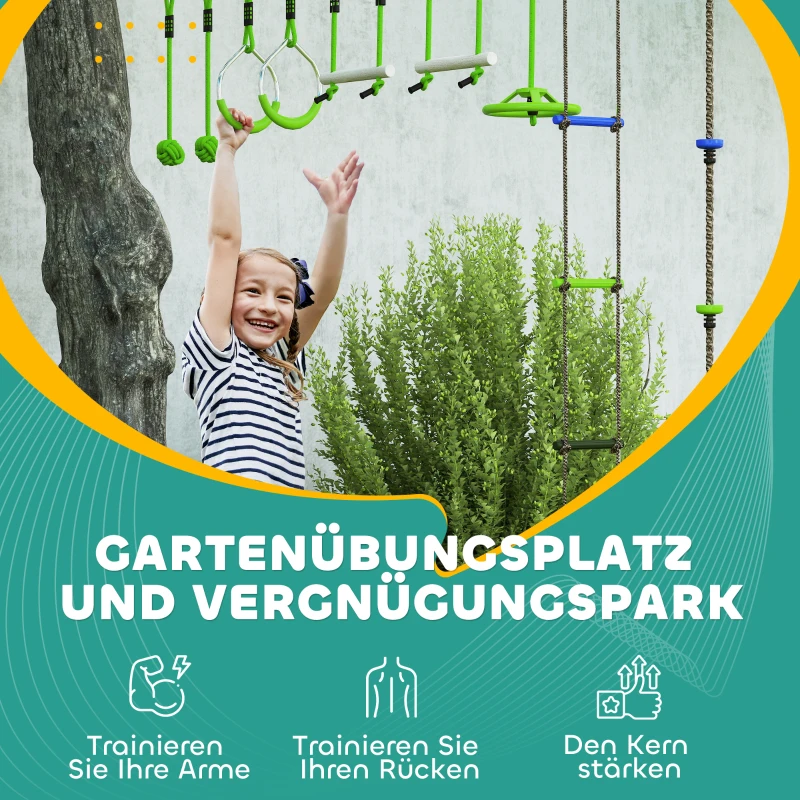 AIYAPLAY Klimtouw-Set, Touw-Kit voor Kinderen, Verschillende Klim- en Glijopties, Draagtas, Groen