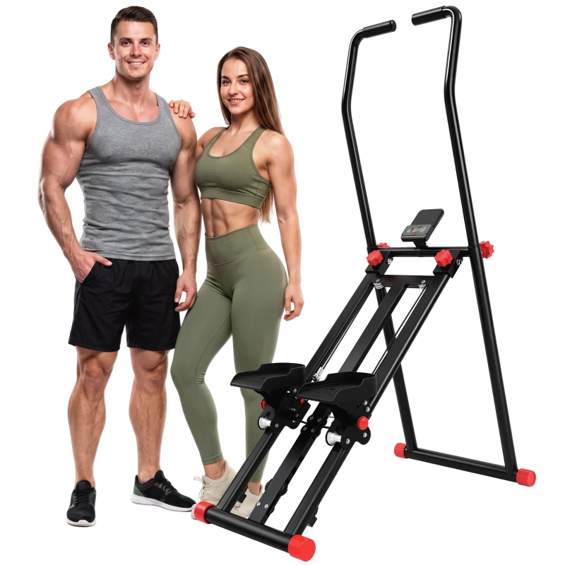 SPORTNOW Treppenstepper für Zuhause, klappbarer Vertical Climber mit 3 Widerstandsstufen, verstellbarem Lenker und LCD-Monitor