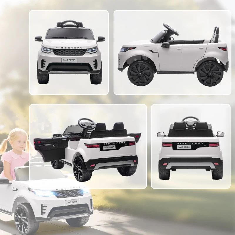 AIYAPLAY Mașină Electrică pentru Copii cu Licență Land Rover, Faruri LED, Claxon și Telecomandă, 105x68.5x58 cm, Albă