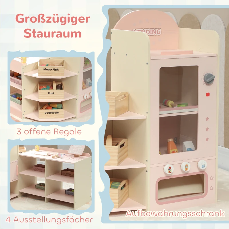 AIYAPLAY Kaufladen für Kinder Kaufladen Supermarkt mit Kasse Scanner Verkaufsautomat Spielzubehör für Kinder ab 3 Jahren Rosa