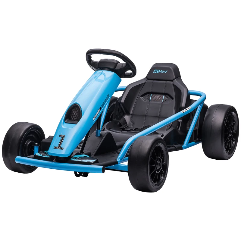 HOMCOM Go-Kart Elettrico per Bambini 8-12 Anni con Schienale Alto e Cintura di Sicurezza, 115x77x54 cm, Blu e Nero