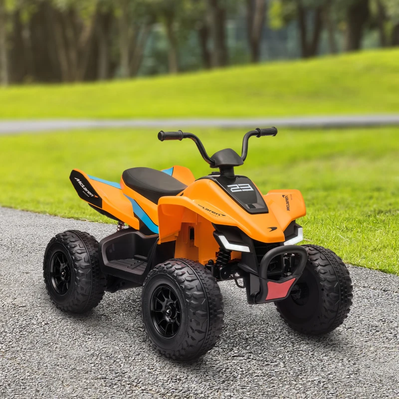 HOMCOM Quad per Bambini 3-8 Anni con Licenza McLaren e Fari LED, 107x71x73.5 cm, Nero e Arancione