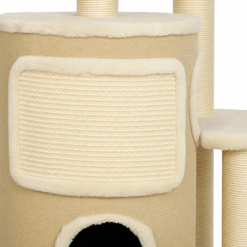 PawHut Krabpaal met 2-laags kattenhol, sisal krabpalen, platform, sisalbord en speelbal, voor katten tot 5 kg