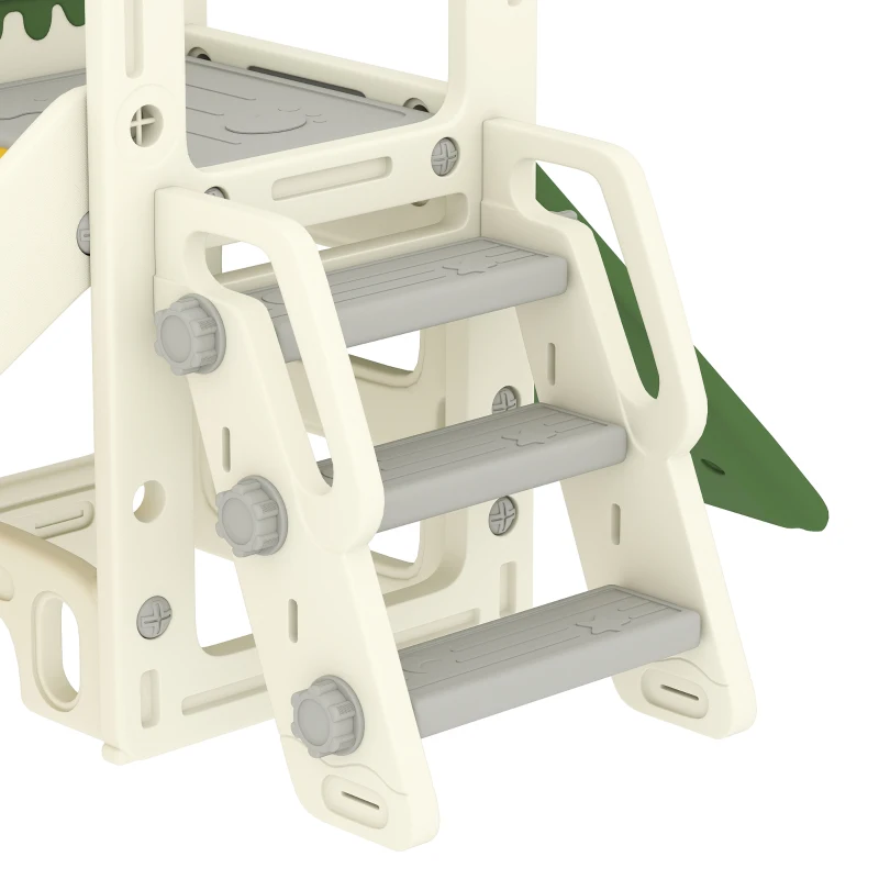 AIYAPLAY Opvouwbare 4-in-1 peuterglijbaan met klimfunctie, basketbalring, opbergruimte en basketbal voor kinderen van 1-3 jaar, crèmewit