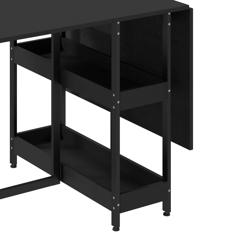 HOMCOM Inklapbare eettafel in industriële stijl, voor maximaal 4 personen, met open schappen, flexibel, metaal en spaanplaat, zwart