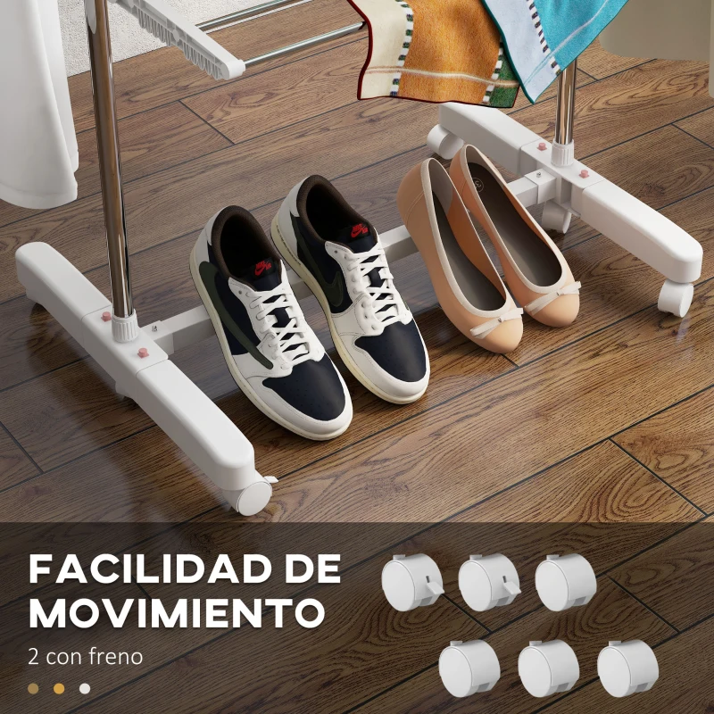 HOMCOM Tendedero Vertical Plegable Tendedero de Ropa con 6 Ruedas 2 Laterales Abatibles Estantes Ajustables y Marco de Acero Inoxidable para Interior y Exterior Plata