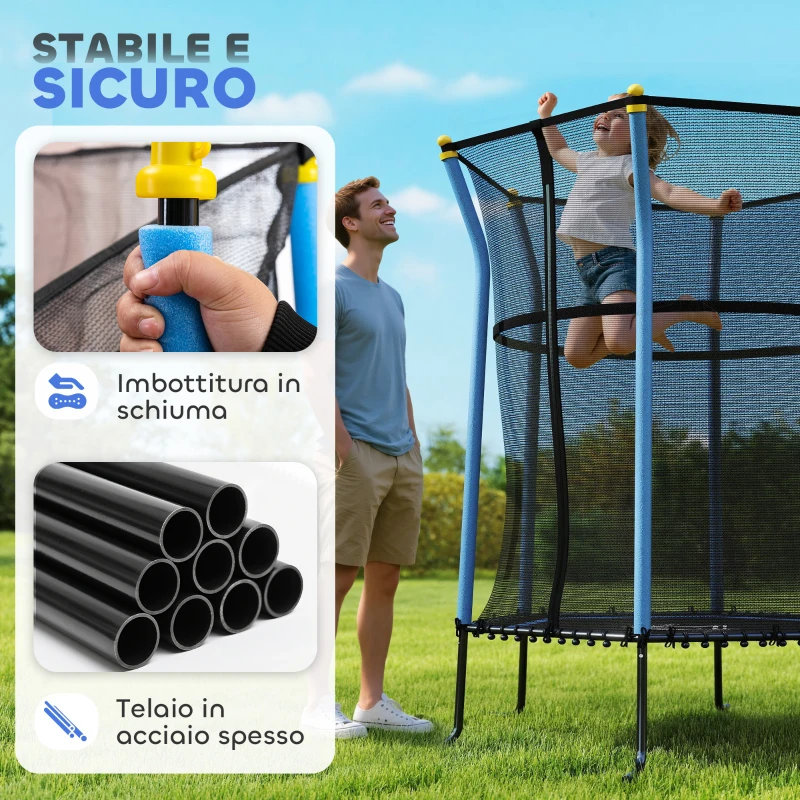 HOMCOM Tappeto Elastico per Bambini con Ingresso a Cerniera e Pali Imbottiti, in Acciaio, PP e EPE, 122x111x190 cm, Blu
