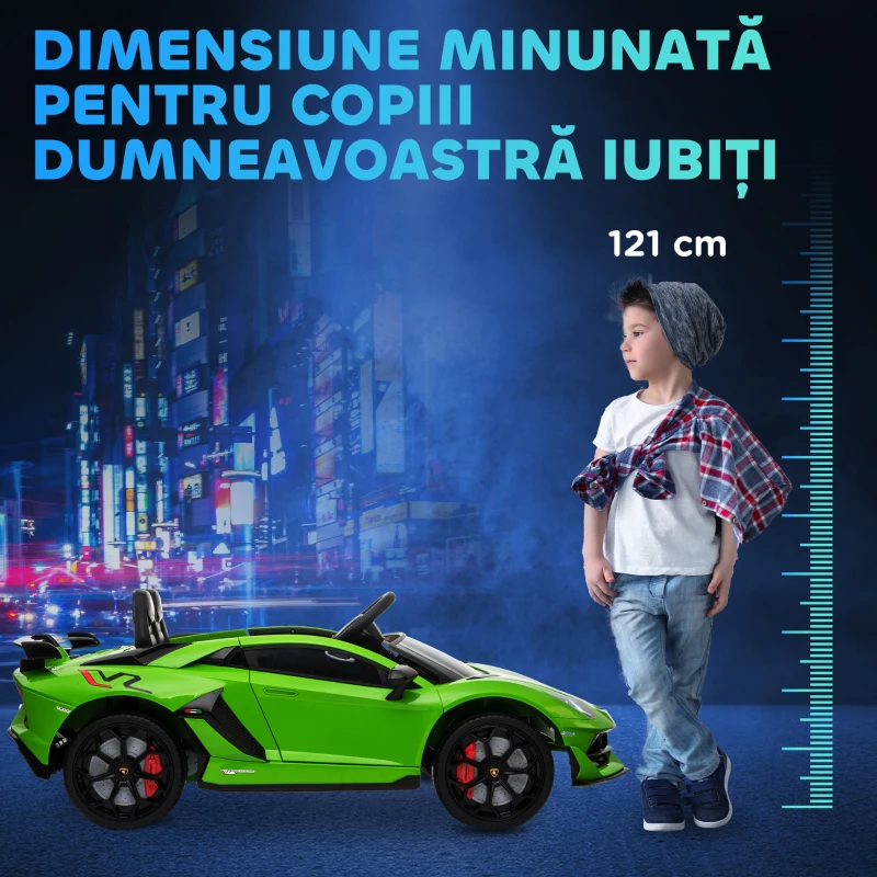 HOMCOM Mașină Electrică pentru Copii cu Telecomandă, Licență Lamborghini Aventador, Vârsta 3-8 Ani, Verde