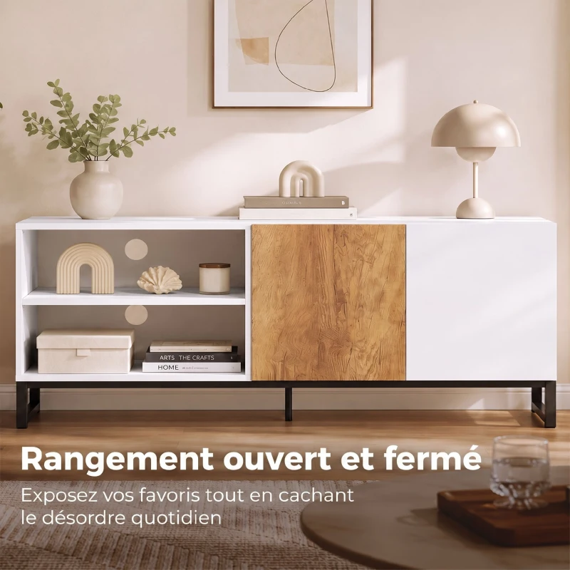 HOMCOM Meuble TV 140 cm, Meuble Télé pour Téléviseur jusqu'à 55 Pouces, 2 Portes à Fermeture Douce et Étagères Réglables, Blanc