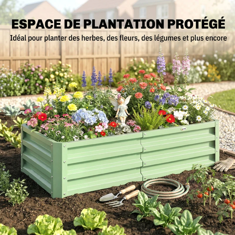 Outsunny Carré Potager de Jardin Rectangulaire, Tôle d'Acier Ondulée, 120 x 60 x 30,5 cm, Vert