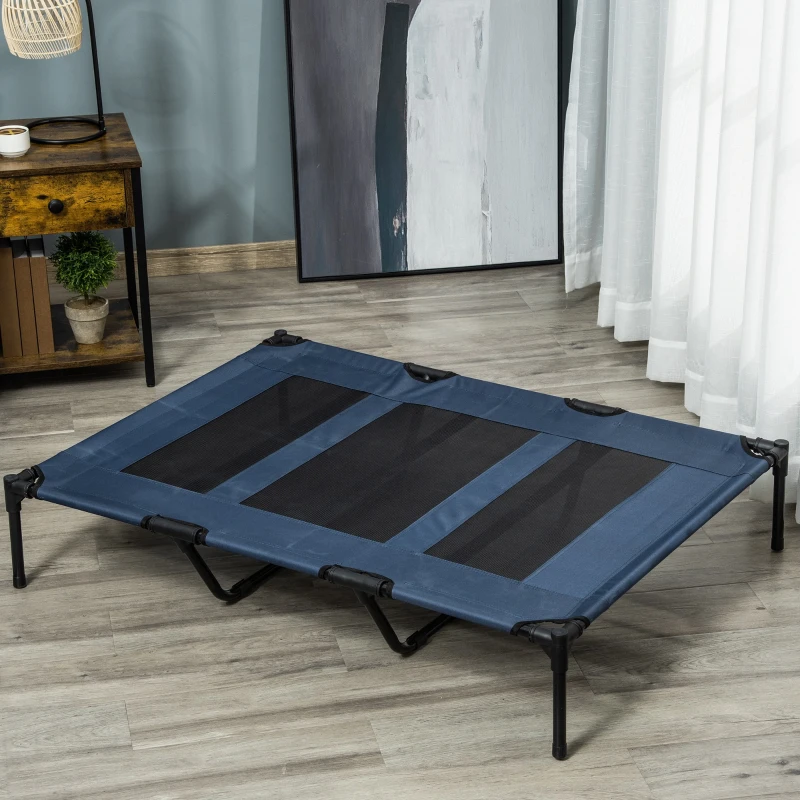 PawHut Lit sur pieds XXL pour chien chat lit de camp animal 122L x 92l x 23H cm bleu foncé