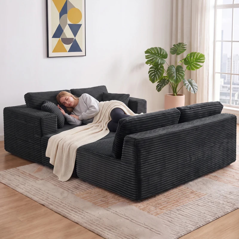 HOMCOM Modulaire U-bank met 2 chaise longues, corduroy slaapbank met schuim met hoge dichtheid en veerondersteuning, donkergrijs