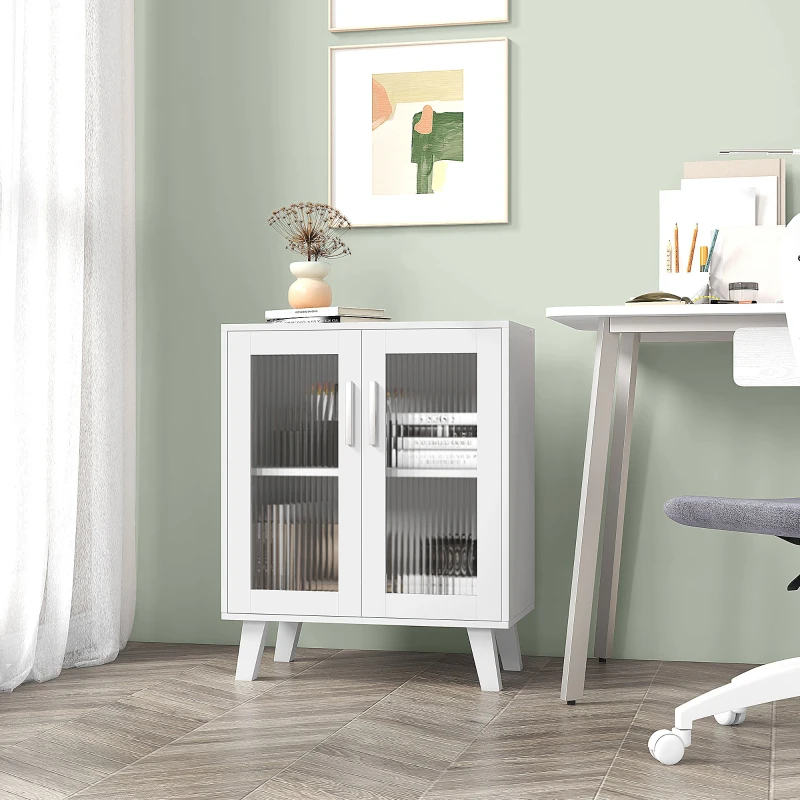 HOMCOM Credenza Moderna Multiuso con 2 Ante Trasparenti e 2 Ripiani, 61x35x75cm, Bianco