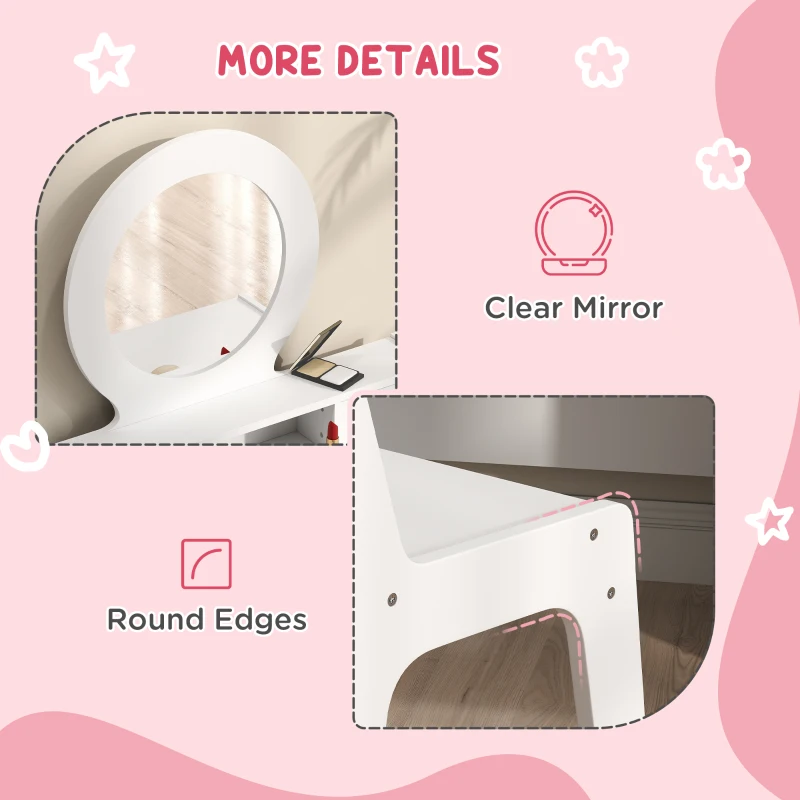 AIYAPLAY Kids Dressing Table Set Kids Make up Table with Stool and Mirror, Storage Drawers, Gift for Aged 3-8