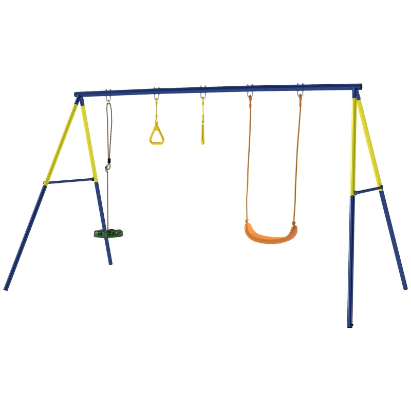 AIYAPLAY Columpio Infantil 3 en 1 Columpio Clásico y de Pie y Aros de Gimnasia Carga 150 kg para Niños de 3 a 8 Años Multicolor