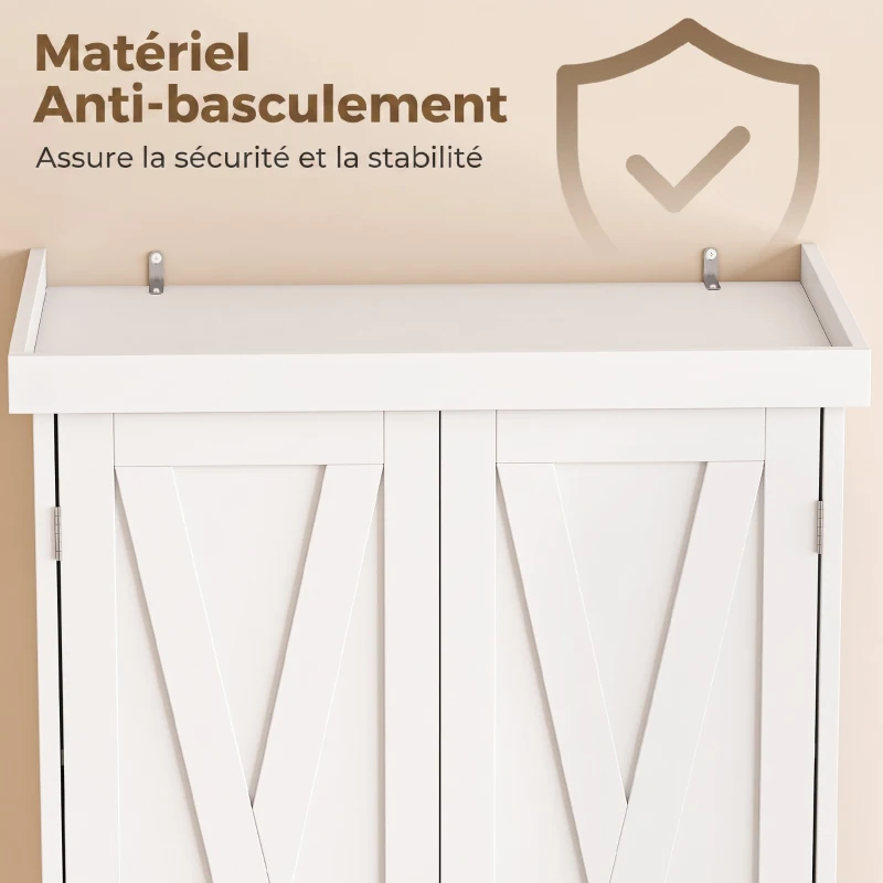 HOMCOM Buffet Haut Cuisine, Armoire de Cuisine avec 4 Portes, Tiroir et Étagères Réglables, Style Rustique, 62x38x173cm, Blanc