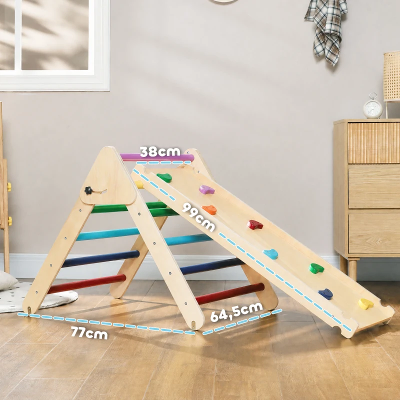 AIYAPLAY Triangle escalade enfants 3 en 1, rampe double-face pour grimper et glisser, charge 50 kg, 147x64,5x63cm, multicolore