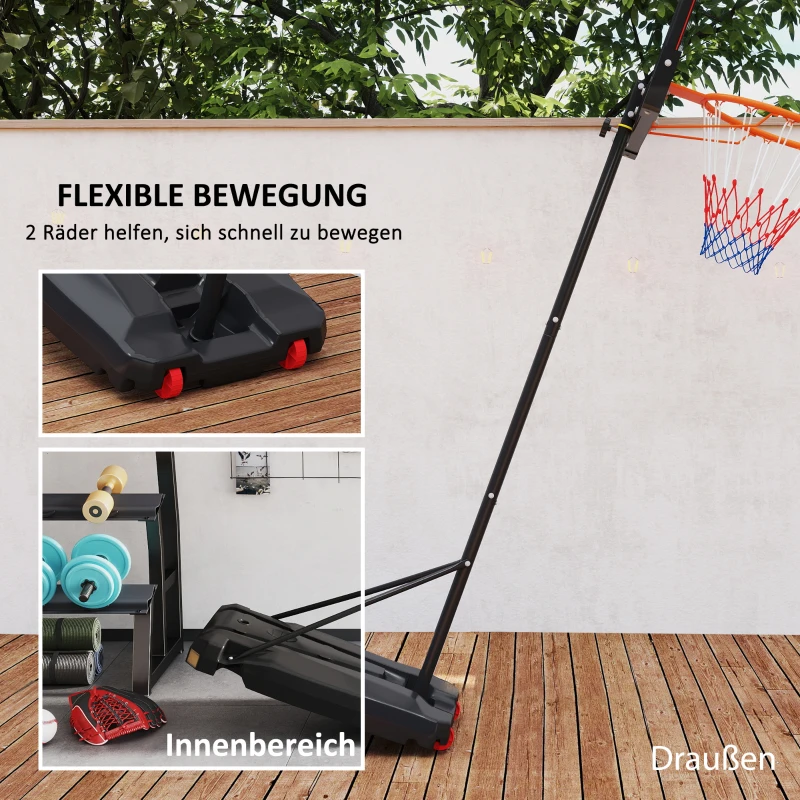 AIYAPLAY Kinder-basketbalring, outdoor basketbalring voor kinderen, in hoogte verstelbaar 210-260 cm, met wielen, vanaf 6 jaar, Rood
