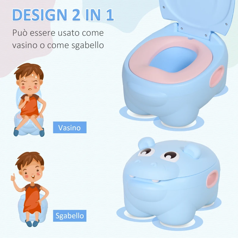 HOMCOM Vasino Per Bambini 6 Mesi-48 Mesi Antiscivolo Ippopotamo Blu (40x30x23cm)