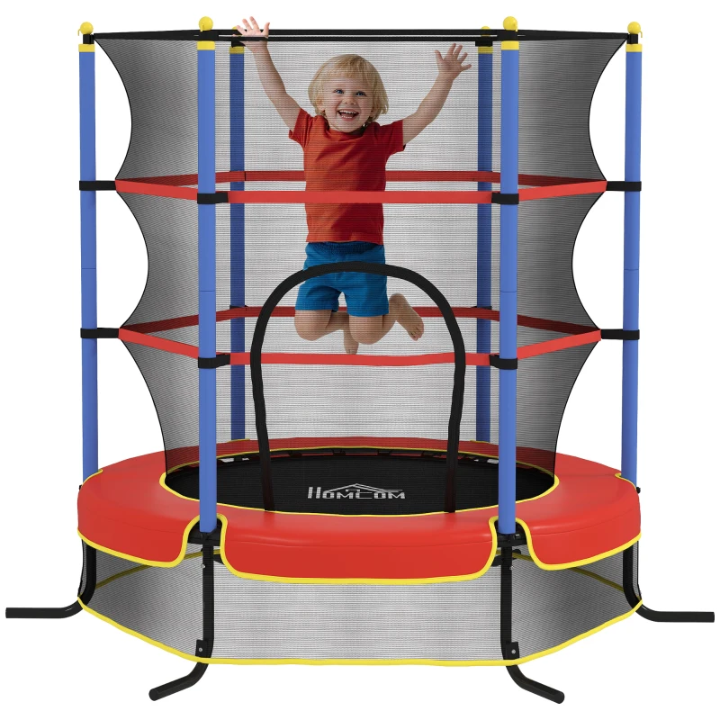 HOMCOM Trampoline Enfant Ø 1,75 × 1,90H m Filet de sécurité Porte zipée Couvre-Ressorts 6 poteaux rembourrés Noir Rouge Bleu