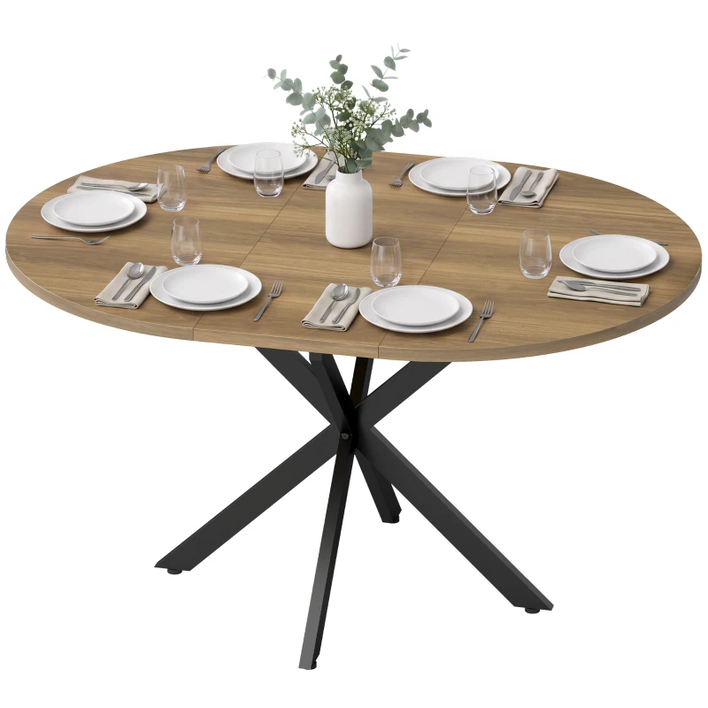 HOMCOM Uitschuifbare eettafel voor 4-6 personen, keukentafel in industriële look met X-vormig onderstel, bruine houtlook