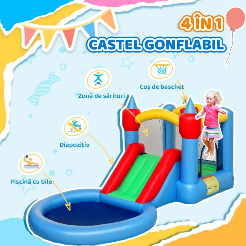 AIYAPLAY Castel Gonflabil 4 În 1 cu Tobogan 415x205x190 cm Multicolor