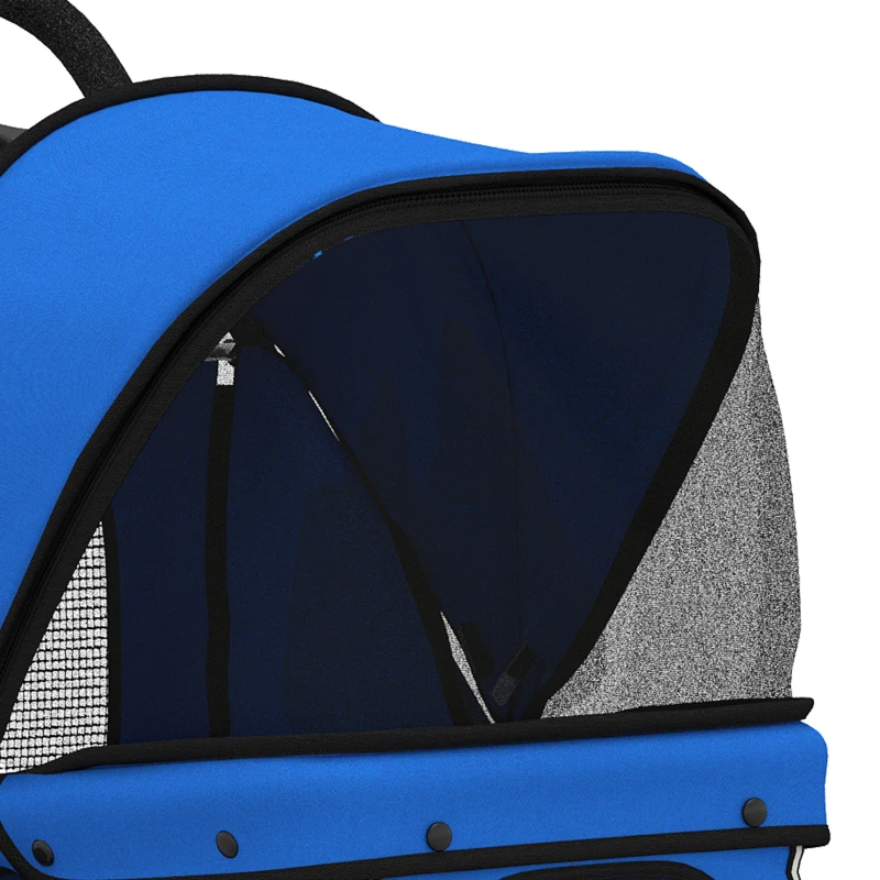 PawHut Dog Pram, Pet Stroller with Reflective Strips, Foldable Cat Stroller with 360° Swivel Wheels, Blue