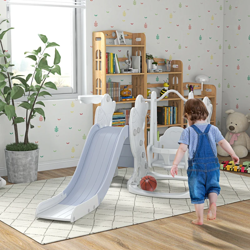 AIYAPLAY Space-Themed Kids Slide and Swing Set, with Basketball Hoop