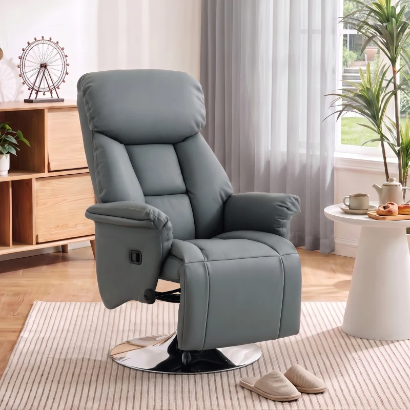 HOMCOM Relaxstoel met ligfunctie, lederlook, voetensteun, tot 120 kg, 78 x 80 x 109 cm, grijs