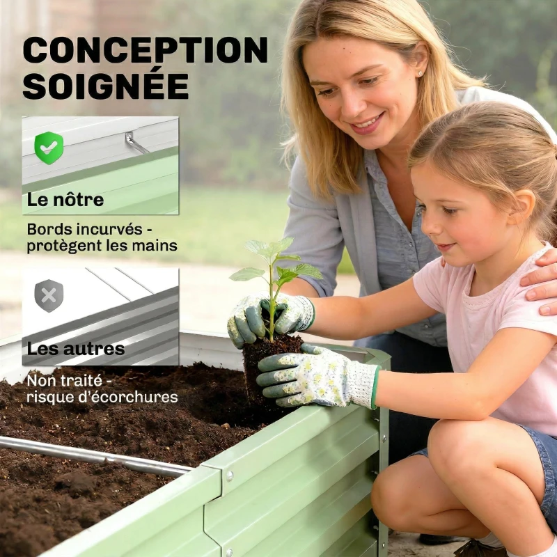 Outsunny Carré Potager de Jardin Rectangulaire, Tôle d'Acier Ondulée, 120 x 60 x 30,5 cm, Vert