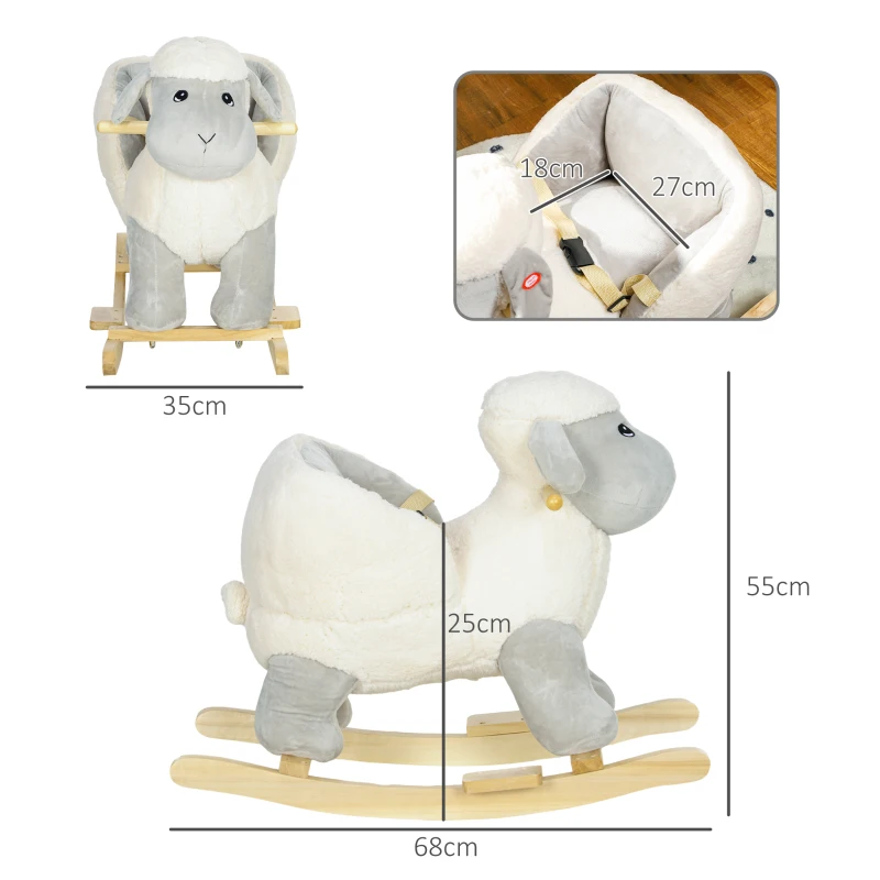 AIYAPLAY Cavallo a Dondolo per Bambini 18-36 Mesi a Forma di Pecorella con Suoni e Rivestimento Morbido, Grigio
