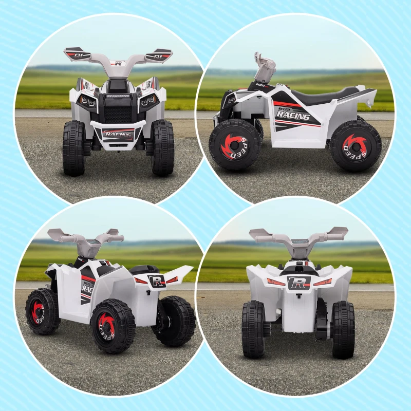 HOMCOM Quad Eléctrico para Niños 6V Quad para Niños de 18-36 Meses con Avance y Retroceso Velocidad de 2,5 km/h Blanco